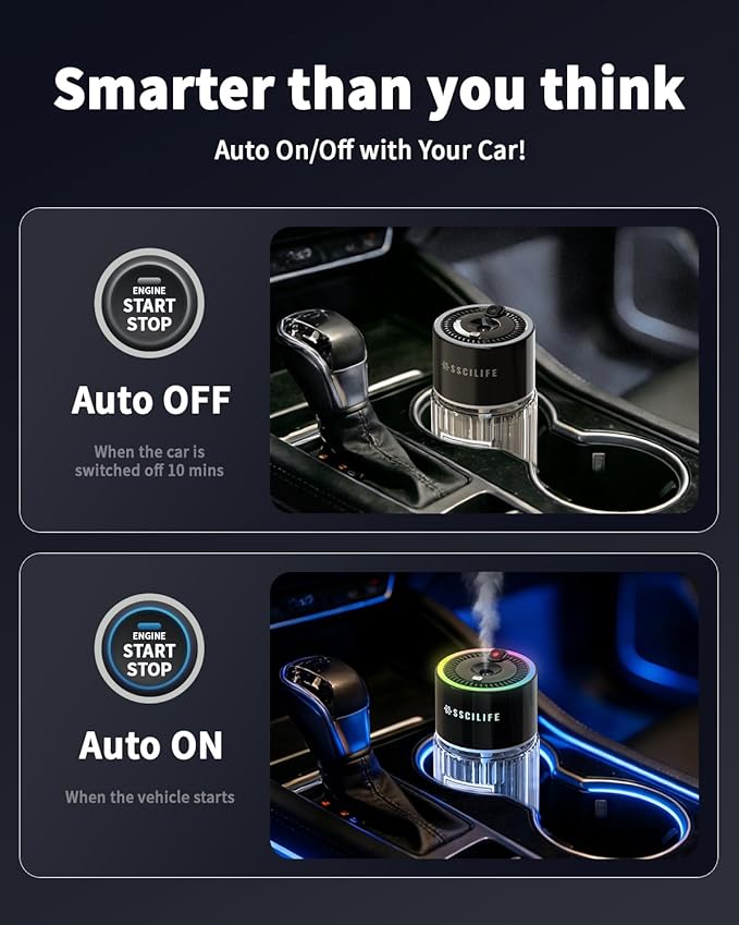 Smart Car Air Freshener with Auto Sensor, Car Aroma Diffuser with RGB Music Syncing Light & Starry Sky Projection, Up to 120 Day Use, 120ML Capacity, Scent: No.01-Classic Cologne