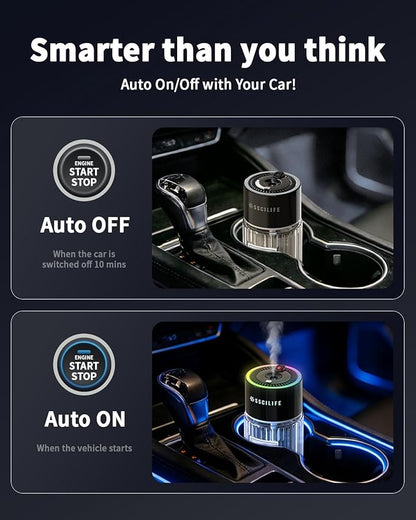 Smart Car Air Freshener with Auto Sensor, Car Aroma Diffuser with RGB Music Syncing Light & Starry Sky Projection, Up to 120 Day Use, 120ML Capacity, Scent: No.01-Classic Cologne