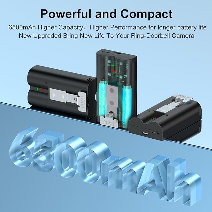 1 Pack 6500mAh Camera Battery for Ring-Video Doorbell 2/3/ 3plus/ 4 Camera/Stick Up Cam/Spotlight Camera Battery, New Upgrade Rechargeable V4 Replacement Battery (V4)
