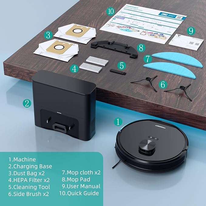 Robot Vacuum Cleaner with Mop Self Emptying;「70 Days* Hands-Free 」2.5L Self Emptying Station,Lidar Navigation WiFi/App/Alexa,Carpet Boost,4in1Robotic for Pet Hair Hard,Floor,Carpet