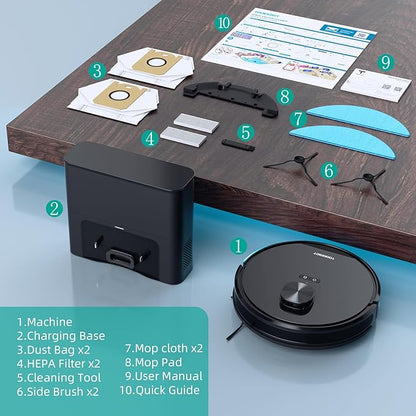 Robot Vacuum Cleaner with Mop Self Emptying;「70 Days* Hands-Free 」2.5L Self Emptying Station,Lidar Navigation WiFi/App/Alexa,Carpet Boost,4in1Robotic for Pet Hair Hard,Floor,Carpet