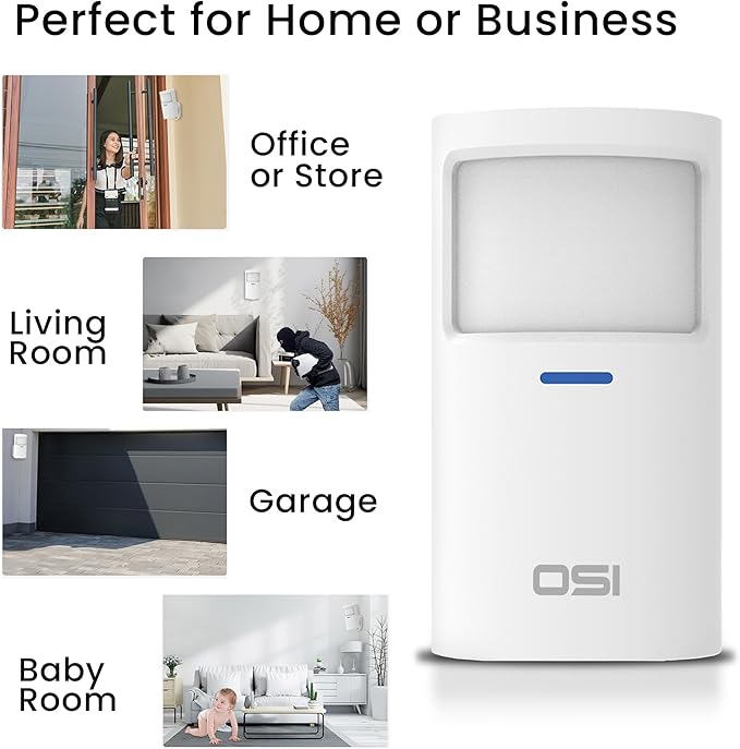 OSI Wireless Motion Sensors (Gen 2) White - Accessory for OSI Smart Alarm System (Gen 2), Wireless, Includes 2 AA Batteries, Pet Immunity, Wide Angle 110°. Qty 1