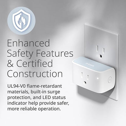 D-Link PM-01M Wi-Fi Smart Plug, Aquila PRO AI & Matter Supported, Compact Design, 15A/1800W Max, Energy Monitoring, Easy Bluetooth Setup, Works with Alexa & Google Home, Flame-Retardant, UL Certified
