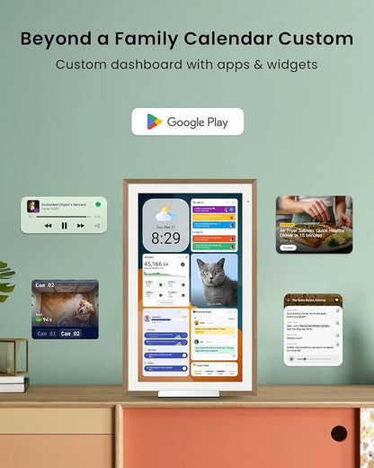 Apolosign 15.6-inch Digital Calendar, Smart Wall Planner with Calendar Sync, Chore Chart, Meal, Install Apps & Widget, Electronic Touchscreen Display for Family Schedules, Dual Mode, with Stand (Teak)