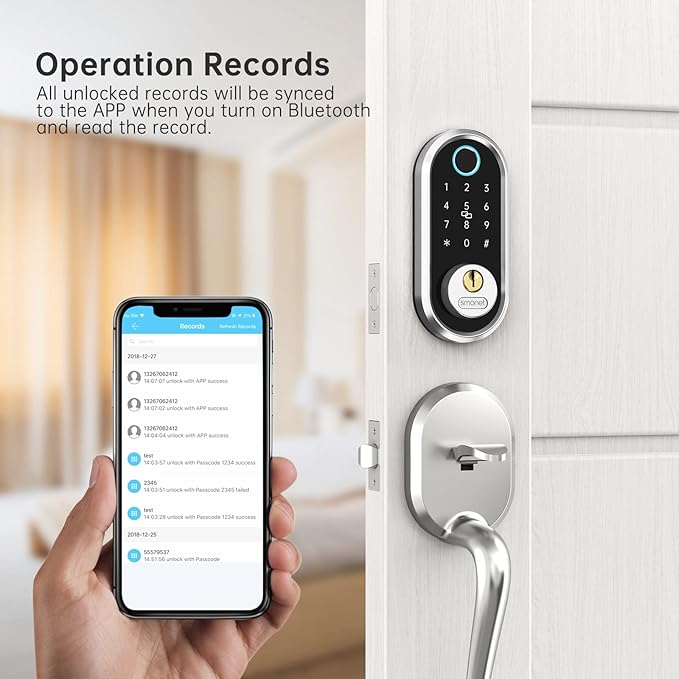 Keyless Entry Door Lock Handle: SMONET Smart Front Door Lock Set Alexa Deadbolt Locks with Handle Bluetooth Electronic Digital Keypad with APP Voice Control Keyfob Auto for Home