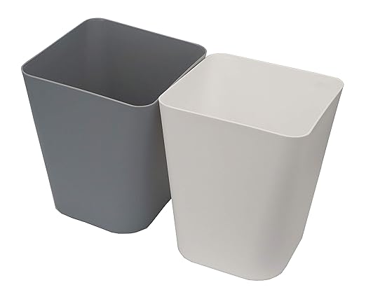 1.6 Gallon Small Trash Can Wastebasket for Kitchen Office Bathroom,Pack of 2(White+Gray)