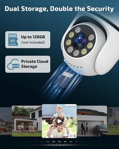 OHWOAI Dual View Wireless Outdoor Security Camera, 2.4G/5G WiFi PTZ Surveillance Cameras with Color Night Vision for Home Security