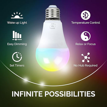 Flux FluxSmart - Bluetooth Light Bulb, Smart LED Bulb, Dimmable Smart Bulb, Smartphone-Controlled Hue Bulb with 16 Million Color Options, Compatible with iOS and Android Devices, 7W, A19, E26 Base