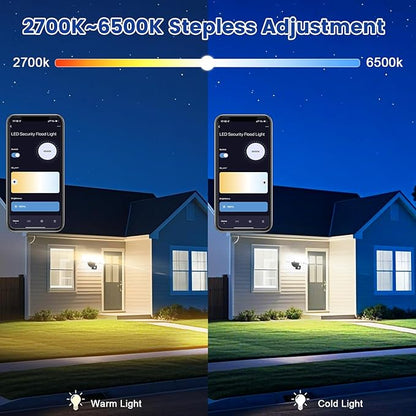 EMANER Smart Security Light Motion Sensor, Compatible with Alexa/Google Home, 2800LM Warm White to Daylight White Brightness Adjust, App Controlled WiFi Flood Light (Black, 2-Pack)