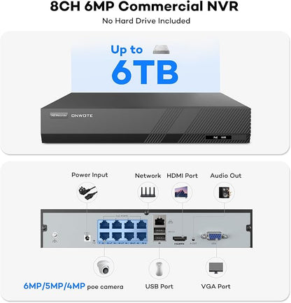 ONWOTE 8 Channel Security Camera System 6MP NVR, 4X 5MP 122° PoE IP Cameras