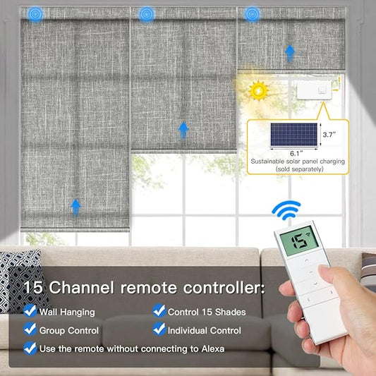 Tokblind Motorized Light Filtering Roller Shade Fabric Covered Valance and Bottom Rod, Remote Control Electric Window Blind Compatible with Alexa via Hub, Custom Size (Dark Grey - Wrapped Fabric)