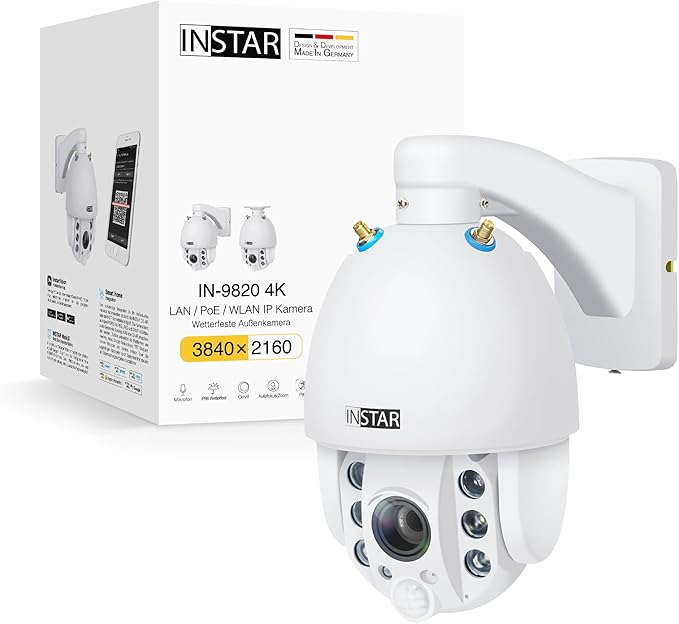 INSTAR IN-9820 4K Outdoor Security Camera White, Wi-Fi/LAN/PoE, PTZ 5X Zoom, HomeKit Camera, Smart Person Detection, Night Vision, 2-Way Audio, PIR, WPA3, NDAA/TAA