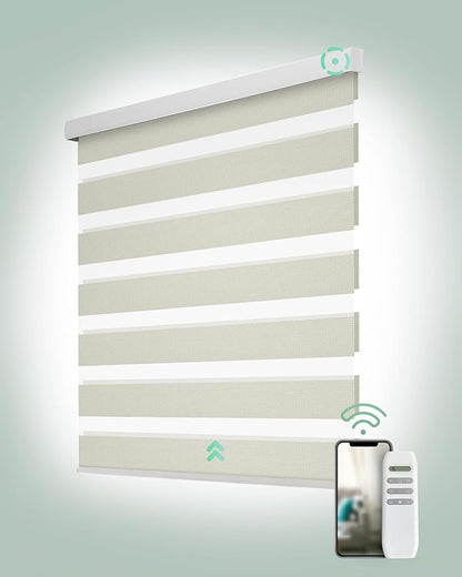 Yoolax Motorized Zebra Blinds, Remote Zebra Shades for Indoor Windows, Motorized Shades with Remote Light Control Horizontal Window Blinds Custom Size(100% Blackout Striped Gold)