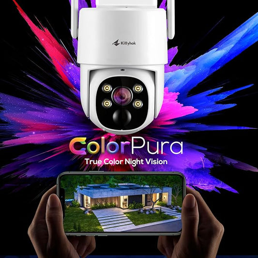 Kittyhok 2K Solar Security Camera System Wireless Outdoor, 4pcs ColorPura 360° PT Camera for Home Surveillance, Pro Color Night Vision, AI Detection, 10CH NVR, 60-Day Local Storage, No Subscription