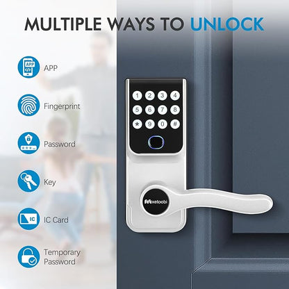 Keypad Smart Lock with Handle for Front Door, 5-in-1 Control by Fingerprint/Password/APP/E-Key/Key, Simple and Reliable, 12 Months Battery Life, Easy Installation (MT-B16-S)