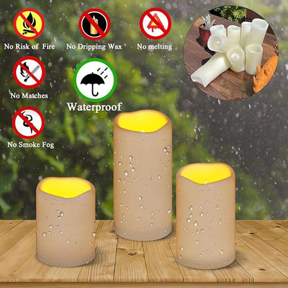 Flameless Candles 4" 5" 6" Outdoor Indoor Pillars Battery Operated Flickering Candles Include 10-Key Remote Timer 400+ Hours by 2 AA Batteries (Ivory Candle - Warm light, 3"D x 4"|5"|6" H - 12 Pack)