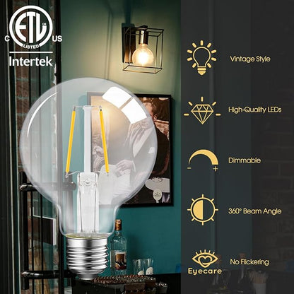 E ENERGETIC LIGHTING Dimmable LED Edison Light Bulb, G25 (G80) Globe Bulb, 60W Equivalent, 3000K Warm White, Christmas Light, E26 Standard Base, ETL Listed, 6-Pack