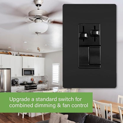 Legrand Pass & Seymour 450W LS Series Preset Dimmer Light Switch for Dimmable LED & CFL Bulbs Plus 1.6A Ceiling Fan Control, Single Pole/3-Way, LSCLDC163PBK, Black, 1 Count