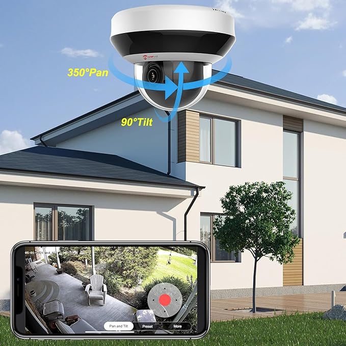 Anpviz 4MP PoE PTZ IP Camera, 4X Optical Zoom, Perimeter Protection, Human Vehicle Detection, 4MP@30fps, Dome Wired Security Camera with Audio, 350° Pan 90° Tilt, Card Slot, WDR, PTZIP204WX4IR-SU