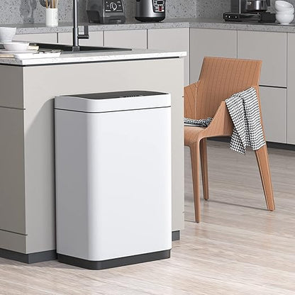 Mbillion Automatic Trash Can Touchless 15 Gallon Motion Sensor Trash Can Stainless Steel Smart Trash Cans with Lid Rectangular Touchless Garbage Can for Kitchen Bedroom Home Office White
