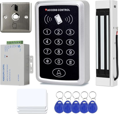 Door Entry System with Waterproof Access Control Keypad Power Supply DC 12V,Door Lock Release Switch,Electric Lock and 125KHZ RFID Key Fobs,180kg Magnetic Lock