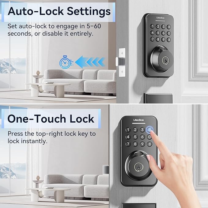 Ulecoce Fingerprint Keypad Deadbolt with Handle Set, Keyless Entry Door Lock, Door Locks for Front Door Lock Set, App Control, Auto Locking, Easy to Install, Matte Black