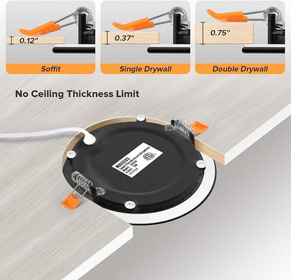 MAILCOS 12 Pack 4 Inch 5CCT Black Ultra-Thin LED Recessed Ceiling Light with Junction Box, 2700K-5000K Selectable, 810LM High Brightness, Dimmable Canless Wafer Downlight, 9W 120V, ETL