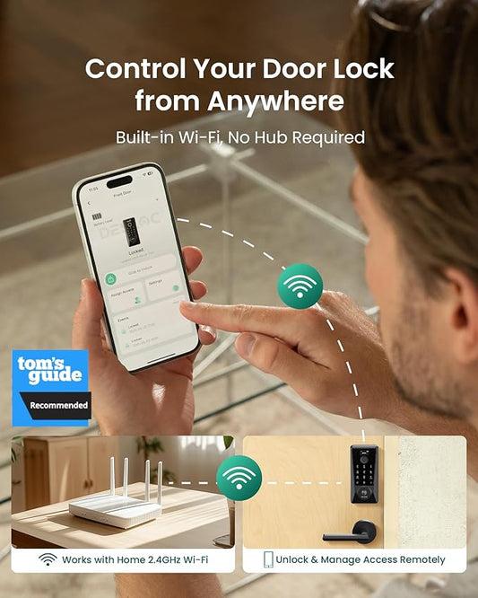DESLOC WiFi Smart Lock D110 Plus, Built-in Wi-Fi No Hub Needed, Fingerprint Keyless Entry Front Door Lock, Touchscreen Keypad Deadbolt with Backlit, APP Control, Auto Lock, Anti-Peep PIN, BHMA Grade 3