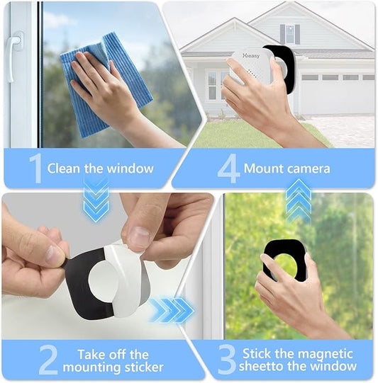 HIEASY 8MP 4K Window Security Camera, 2.4/5GHz Dual-Band WiFi Glass-Mount Camera, Anti-Reflection Night Vision, AI Human Detection, 24/7 Continuous Recording, 32GB SD Card Included, Black (4K-Black)
