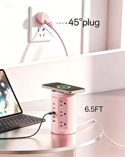Power Strip Tower with USB Ports, 6.5 FT Extension Cord with Multiple Outlets (12AC+3A+2C) for Home Office Desk College Dorm Room Supplies