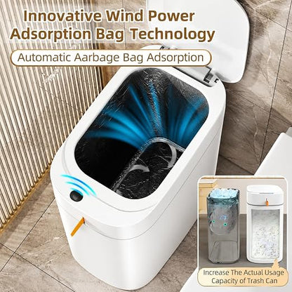 MUEE 3.5 Gal Automatic Bagging Bathroom Trash Can, Motion Sensor, White
