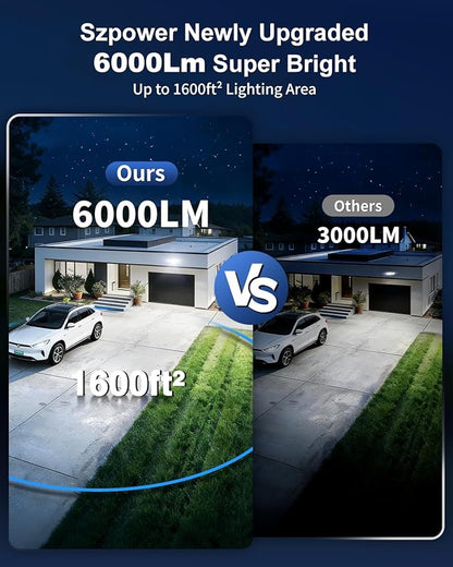 6000LM Solar Lights Outdoor, 4 Heads Motion Sensor Outdoor Lights, Solar Flood Lights for Yard House Outside Garage, IP65 Waterproof, 3 Modes, Easy Install, 3 Pack