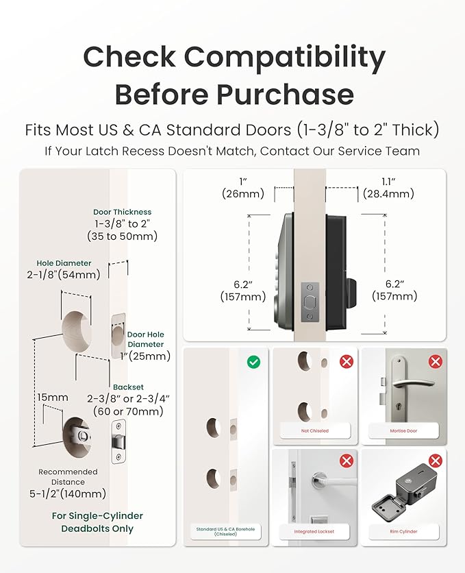 DESLOC C100 Keyless Entry Door Lock with Visual Display, 100 Customizable User Codes and 4 One-Pass code, door locks for front door with 2 Keys,12 Months Battery, IP54, BHMA Grade 3, Auto Lock, Nickel