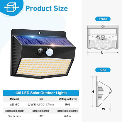 Peasur 1 Pack Solar Motion Lights Outdoor, Solar Security Light with 3 Modes, IP65 Waterproof Flood Lights Outside for Camping Garden Patio Garage Backyard, Warm
