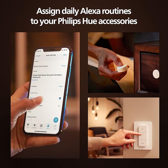 Philips Hue Smart Lighting Bundle with Dimmer Switch (V2) | Control Your Hue Lights via App or Voice