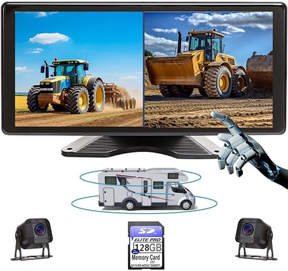 10.1" 1080P AHD Wired Reverse Rear View Backup Camera System,IP69K Waterproof Night Vision, Vibration-Proof 10G for Tractor/Truck/Excavator/Caravan/Skid Steer/Heavy Equipment RV101