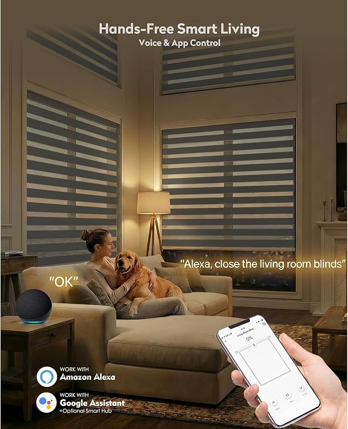 ACMEART Motorized Zebra Blinds,Smart APP & Remote Control 95% Blackout Shades,Compatible with Alexa,Custom Size Electric Window Blinds for Bedroom/Home/Office (Slate Grey)