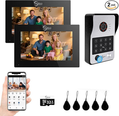 7-Inch Smart Video Intercom System,1080P HD Wired Doorbell with Touchscreen Monitor,Fingerprint, RFID & PIN Unlock,Tuya Smart App Control,Ideal for Homes, Villas & Apartments (1 doorbell + 2 Monitor)