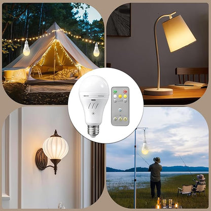 A19 Rechargeable Light Bulbs with Remote,USB & E26 Socket Dual Charging,3 Colors LED Dimmable,Touch,Hardwired & Non-Wired, Battery Operated Backup Light Bulb for Power Outage Camping Outdoor Hurricane