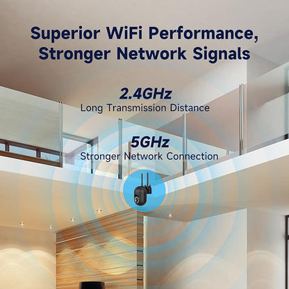 JAIOTlink 2K Security Camera Wired, 2.4/5GHz Home WiFi Camera, 360° PTZ Baby Monitor with Color Night Vision, Motion Detection, 2-Way Audio, Compatible with Alexa