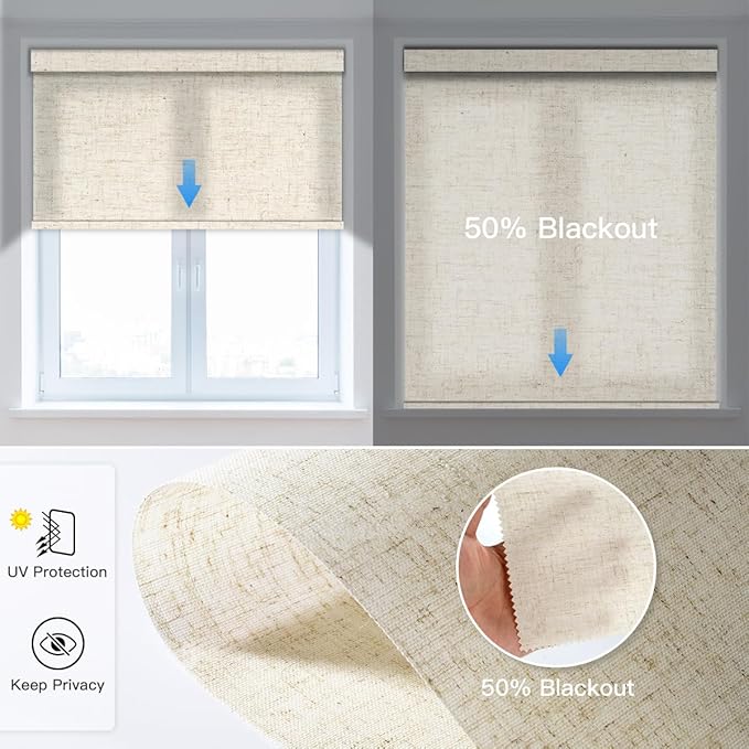 Tokblind Motorized Light Filtering Roller Shade Fabric Covered Valance and Bottom Rod, Remote Control Electric Window Blind Compatible with Alexa via Hub, Custom Size (Texture Beige - Wrapped Fabric)