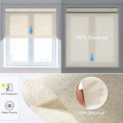 Tokblind Motorized Light Filtering Roller Shade Fabric Covered Valance and Bottom Rod, Remote Control Electric Window Blind Compatible with Alexa via Hub, Custom Size (Texture Beige - Wrapped Fabric)