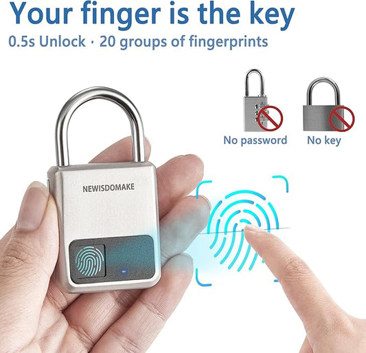 Fingerprint Padlock, Smart Padlock with USB Charging Support, Fingerprint Lock, Biometric Lock Suitable for Luggage, Bookcase, Suitcase, Backpack, Bike, School Locker, Gym Locker Lock(Gold)