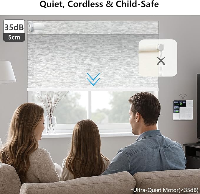 Motorized Blackout Roller Shades with Remote – Smart Blinds for Bedroom, Alexa Google Home Siri, Matter Compatible, Custom Electric Window Shades, Cordless Rechargeable