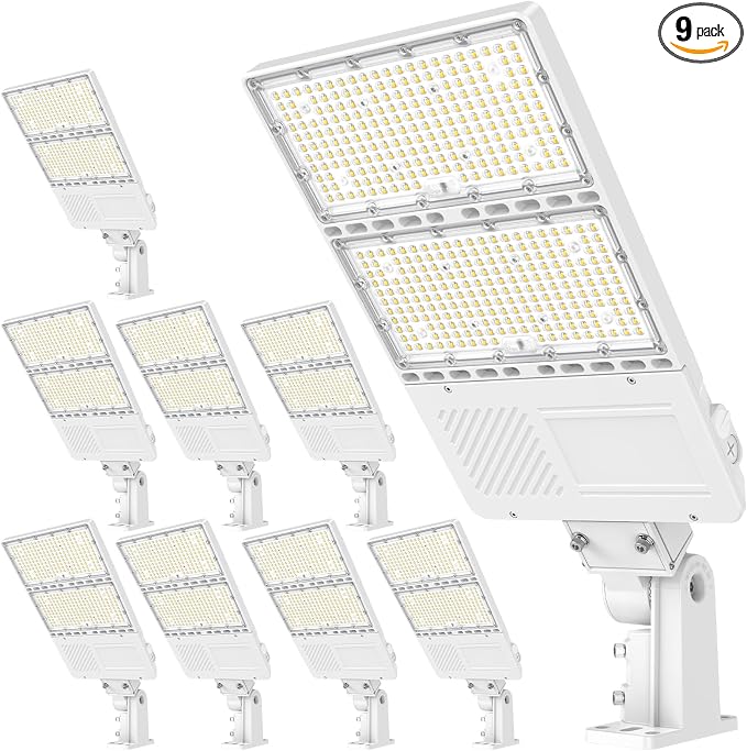 9 Pack 320W LED Parking Lot Light UL Listed 44800LM LED Shoebox Light with Photocell 5000K Daylight IP65 Commercial Street Area Lights Pole Lights Arm & Slip Fitter in 1 Mount, AC100~277V