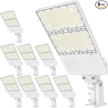 9 Pack 320W LED Parking Lot Light UL Listed 44800LM LED Shoebox Light with Photocell 5000K Daylight IP65 Commercial Street Area Lights Pole Lights Arm & Slip Fitter in 1 Mount, AC100~277V