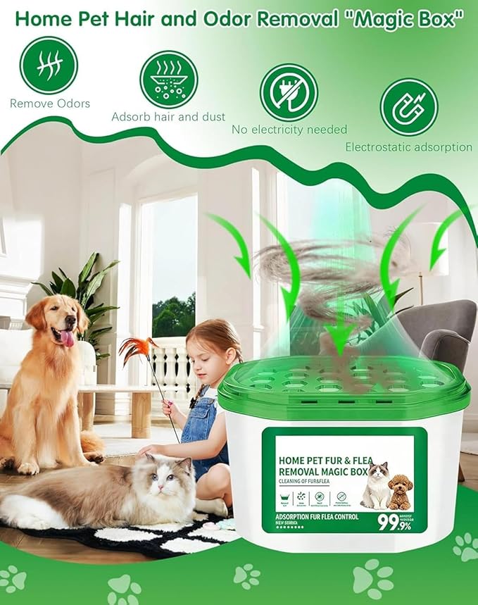 Home Pet Fur & Odor Removal Magic Box, Portable Pet Hair Remover & Odor Eliminator, 360° Cleaning Coverage for Sofa Carpet Bed, Ideal for Home Bedroom Living Room Pets Areas (2)