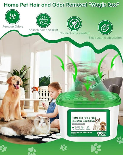 Home Pet Fur & Odor Removal Magic Box, Portable Pet Hair Remover & Odor Eliminator, 360° Cleaning Coverage for Sofa Carpet Bed, Ideal for Home Bedroom Living Room Pets Areas (3)