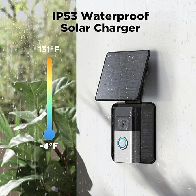 QIBOX Solar Charger Only Compatible with Battery Doorbell (USB-C Port) Waterproof Continuously Solar Panel, Adjustable Panel, Not for Micro USB or Other Plug-Type Doorbells