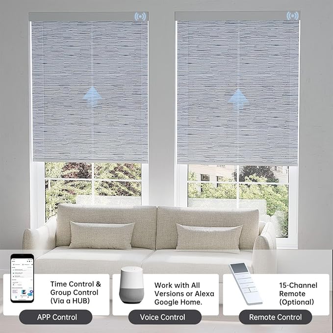 Motorized Blinds with Remote, Light Filtering Smart Blinds for Windows Automatic Roller Shades Compatible with Alexa, Motorized Shades Customized for Living Room Home Office (Jacquard Grey)